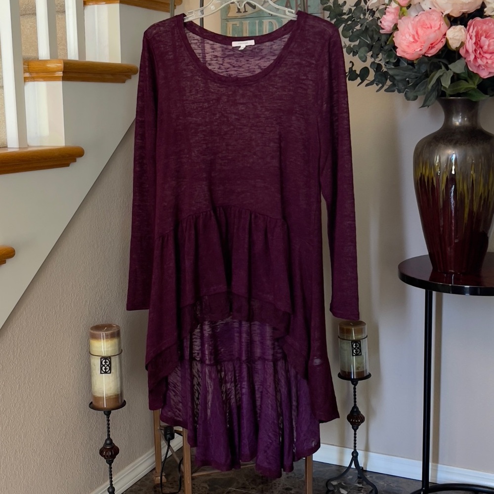 Burgundy High Low Peplum Top